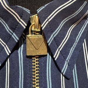 Michael Kors Navy and White Striped Top with Gold Lock Zipper